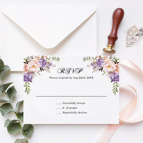 whimsy garden peach lavender acrylic wedding invitations CWIA123